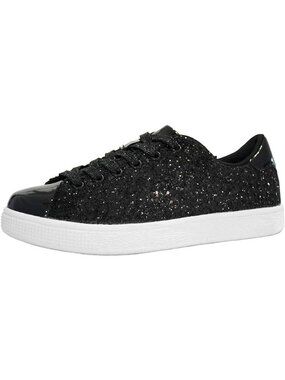 Women's Black Sparkle Bedazzled Fashion Sparkly Glitter Bling Shiny Sneaker